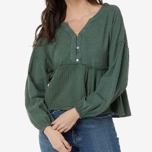 Lucky Brand Long Sleeve Woven Mix Top (M)